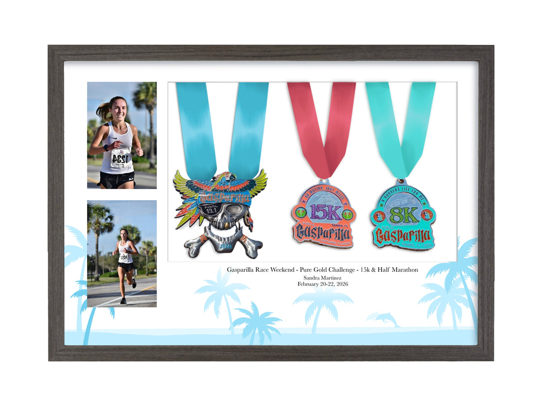 Gasparilla Marathon 2026 - 3 Medal / Photo frame display