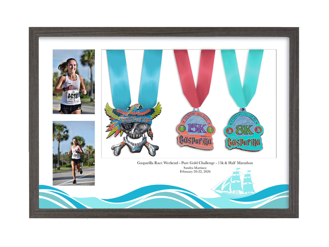 Gasparilla Marathon 2026 - 3 Medal / Photo frame display